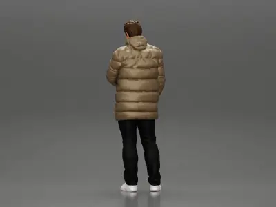 Man in long puffer jacket with hand in pocket lost in thought 3D print model