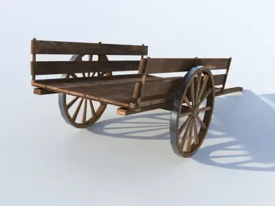 Wooden cart 02 Low-poly 3D model