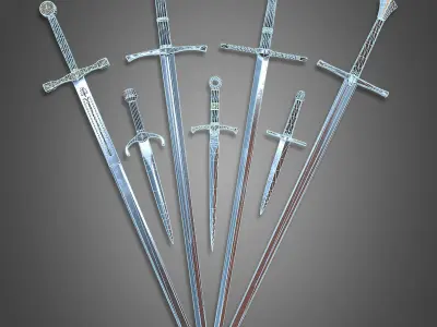 HQ Medieval weapons for games - Swords and daggers Low-poly 3D model