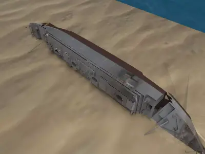 Shipwerck sinking ship in desert Low-poly 3D model