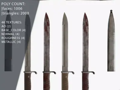 German Bayonets Knife WW Game Ready  Free low-poly 3D model