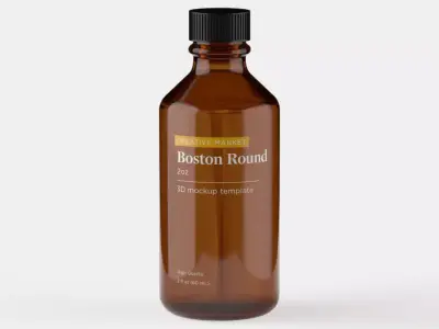 Boston Round Glass Bottle 2oz 3D model