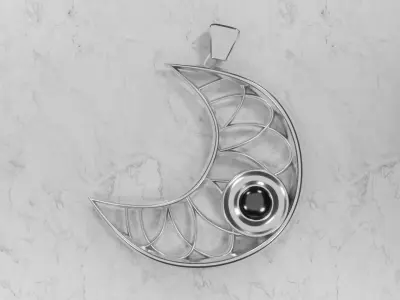 Necklace silver crescent pendant with stone 3D model
