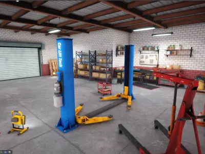 Garage-Autoservice Repair Workshop Unity URP Low-poly 3D model