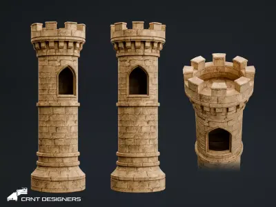 Ancient Stone Watchtower - Medieval Watchtower Column Low-poly 3D model