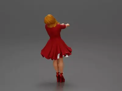 Girl in dress holding hands enjoying a playful dance 3D print model