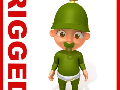 Soldier baby Cartoon Rigged  3D model