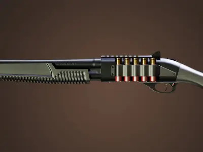 Pump Shotgun Game Rready Low-poly 3D model