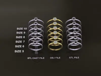 Bezel Single Diamond Ring 4mm Mix Size 3D print model