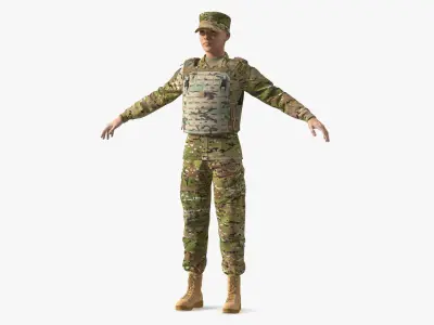 Female Soldier Wearing Bulletproof Vest 3D model