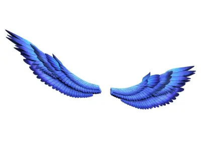 Fantasy Blue Wing Low-poly 3D model