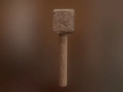 Wooden crafted DIY war hammer tool da1 Low-poly 3D model