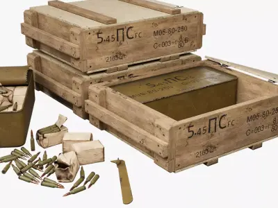 Military Ammunition Crate and Zinc Set Low-poly 3D model