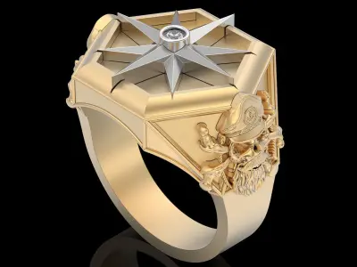 Pirate compass ring silver gold printable jewelry 3D model 3D print model