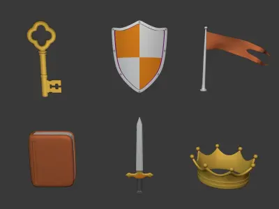 Cartoon Middle Age Icons Pack Low-poly 3D model
