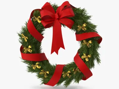 Christmas Wreath with Bows and Ribbon 3D model