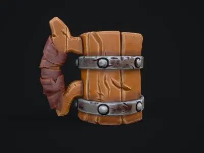 Stylized Wooden Mug Low-poly 3D model