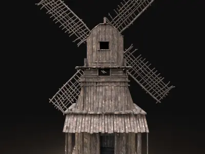 Next Gen AAA Wooden Viking Medieval Enterable Farm Windmill Free low-poly 3D model