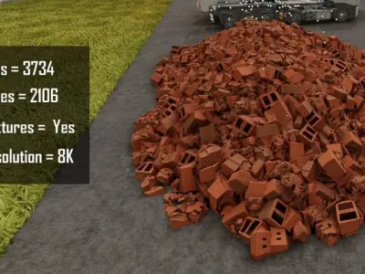 Heap of Clay Brick Demolition Material  Low-poly 3D model