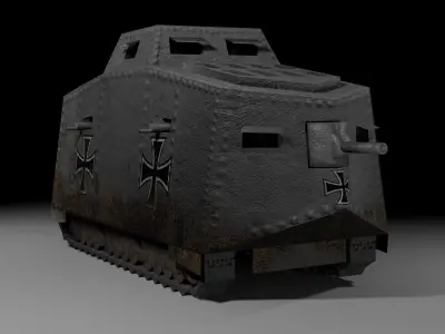 A7V Tank 3D model PBR Low-Poly Rigged Animated Low-poly 3D model