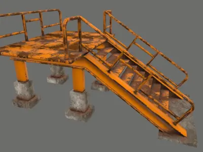 Stairs set 1 rusty ladder Low-poly 3D model