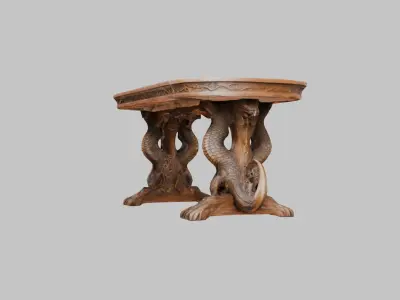 Medieval Dragon woodenn carved table Low-poly 3D model
