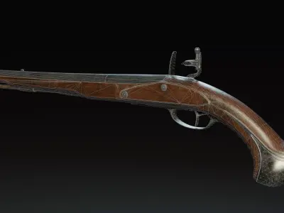 17th century flintlock pistol Low-poly 3D model