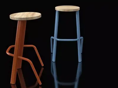 Bull bar stool with wooden seat 3D model