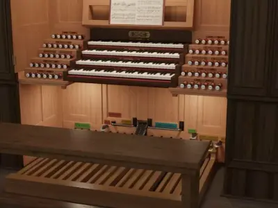 Antique cathedral pipe organ console 3D model