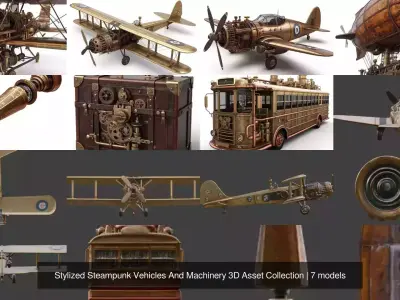 Stylized Steampunk Vehicles And Machinery 3D Asset Collection 3D Model Pack