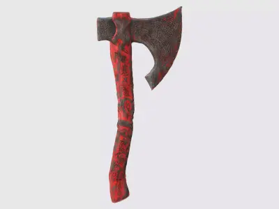 A red and black battle axe 3D model