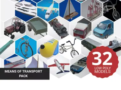 32 Model Means of transport Pack 3d LowPoly
