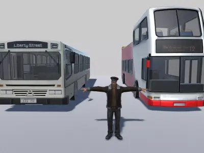 City Tourist Bus with Driver PBR Textures Low-poly 3D model