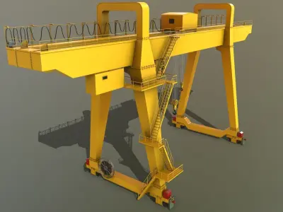 PBR Double Girder Gantry Crane V1 - Yellow  Low-poly 3D model