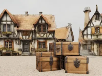 Medieval boxes Low-poly 3D model