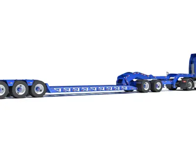 Semi Truck with Lowboy Trailer 3D model 4