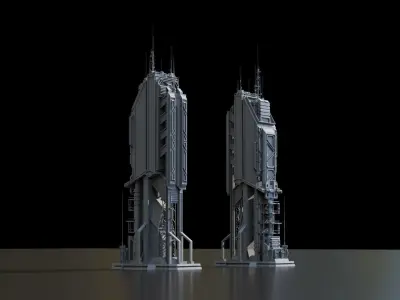Scifi building tower skyscraper Low-poly 3D model