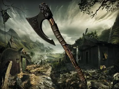 viking axe Low-poly 3D model 17