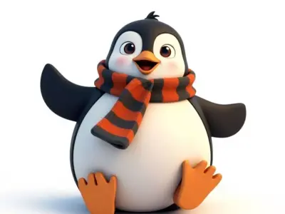 Cartoon Penguin Scarf 3D Model Playful Winter Character Low-poly 3D model