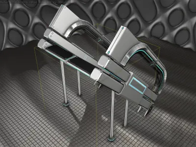 Sci-Fi Stairs - 4 - Silver Blue Neon Light Version Low-poly 3D model