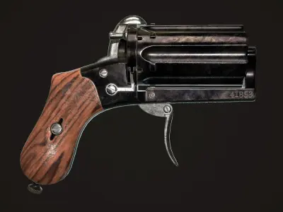 Pepperbox Revolver Dark Low-poly 3D model