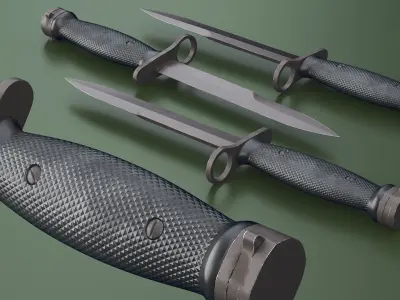 M7 Bayonet Knife with Muzzle Ring and Crossguard Black 3D model