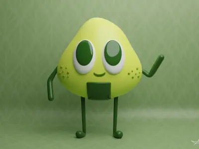 3 Cute Creatures ONIGIRI  FISH  WORM Low-poly 3D model