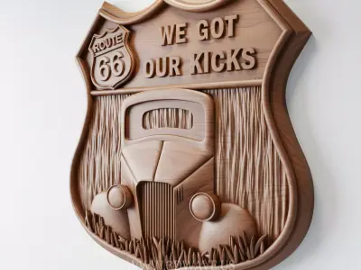 Route 66 Sign CNC - Vintage Car Plaque STL - 3D Garage Sign  3D model