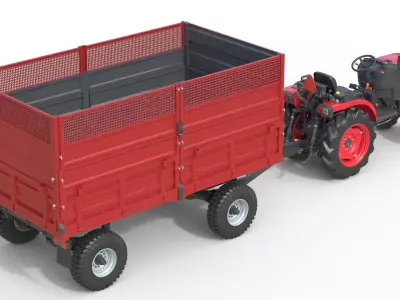 Mahindra Oja Tractor and Dump Trailer  Low-poly 3D model
