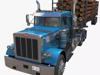 Peterbilt 359 logger truck Low-poly 3D model