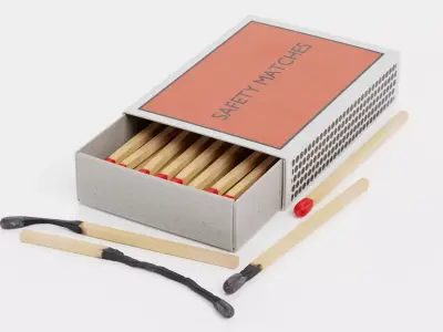 Matchbox with Matches V2 - Unlit and Burned - Custom Design 3D model
