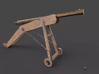 Medieval 16th century falconet cannon on mount Low-poly 3D model