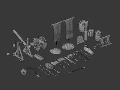 Stylized flat-color Medieval Asset Pack For Games And Animations Free low-poly 3D model