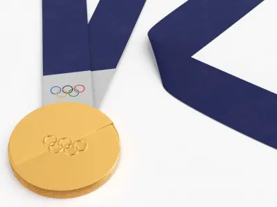 Official Olympic Winner Gold Medal Blue Strap 3D model